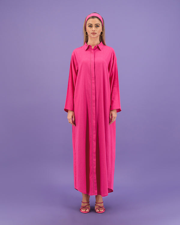 Linen Button Down Dress | Pink