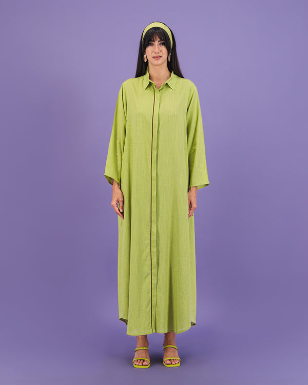 Button Down Linen Dress | Green