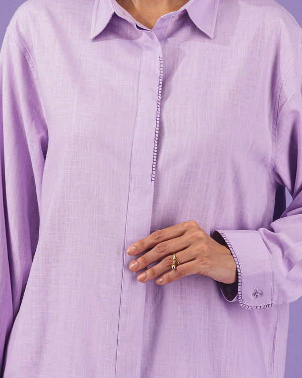 Oversized Linen Button Up Top | Lilac