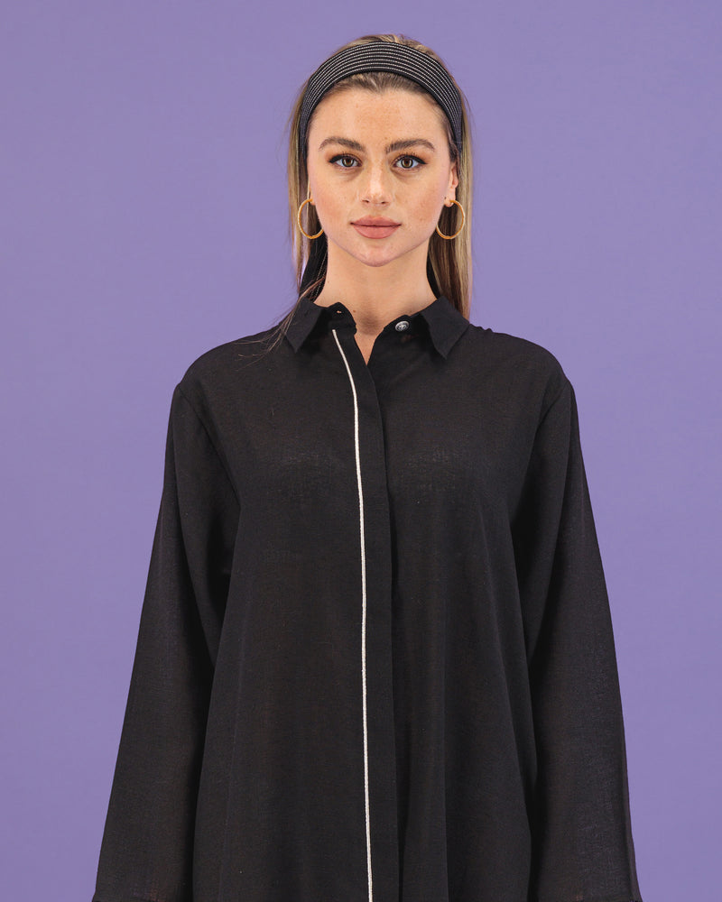 Linen Button Down Dress | Black