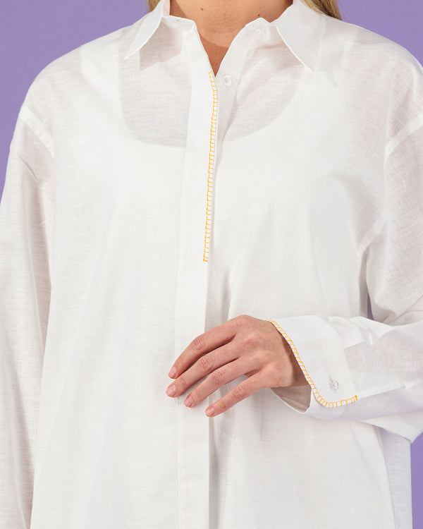 Oversized Linen Button Up Top | White