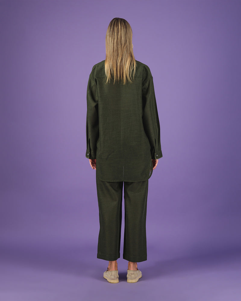 Oversized Linen Button Up Top | Dark Green