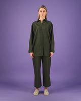 Oversized Linen Button Up Top | Dark Green