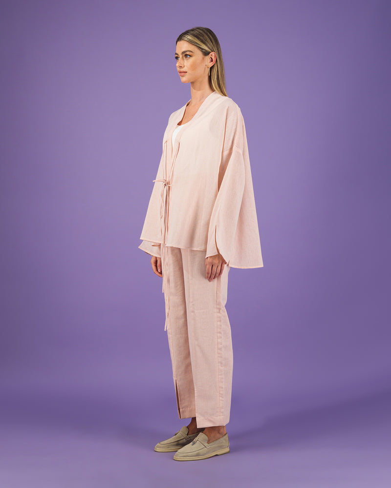 Double Ribbon slit Pants | Light Peach