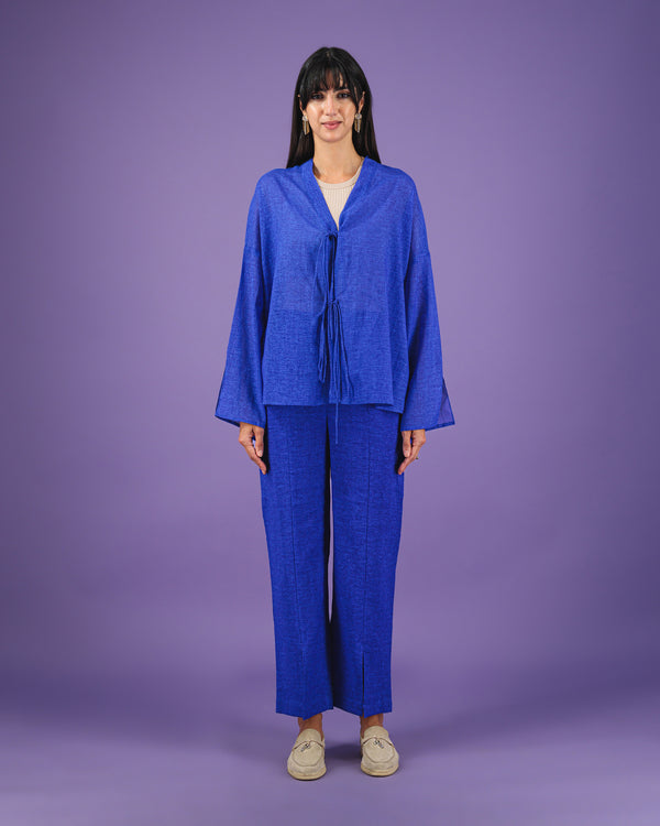 Double Ribbon slit Pants | Electric Blue