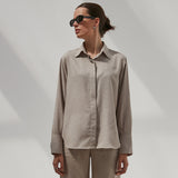 Greige Linen Button Top